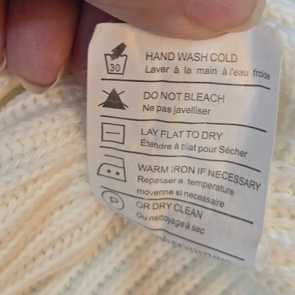 Vince Sweater Size Large White Cotton Rib-Knit Boat Neck Dolman Sleeve Ivory - Picture 8 of 10